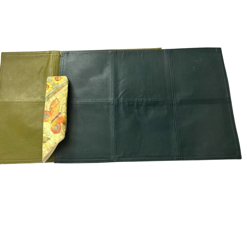 VTG Set Of 4 Faux Leather Reversible Placemats Olive Green & Dark Teal Reversibl